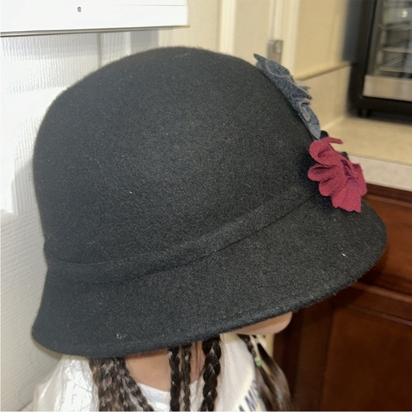 Black Cloche Hat with Floral Accents - Picture 2 of 5